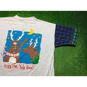 Vintage 90s Mistletoe Christmas Reindeer Holiday Men's Graphic Tee Large Tall